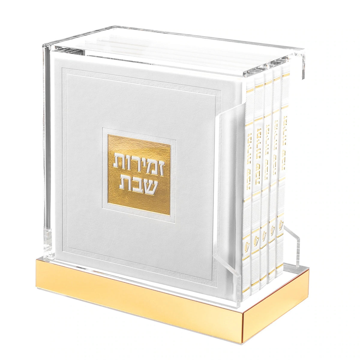 Waterdale Hardcover Leather & Lucite Bencher Set - White and Gold