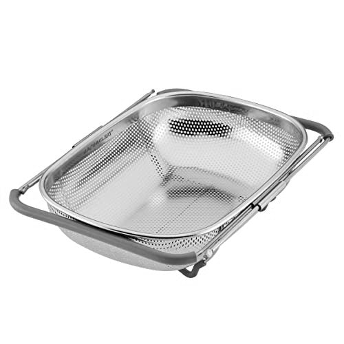 Rachael Ray Stainless Steel Over-The-Sink Colander/Strainer, 4.5 Quart