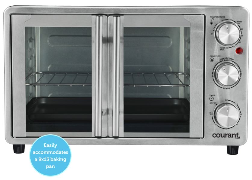 Courant TO-2540STK, French Door, Convection Toaster Oven & Broiler, Accommodates a 9 x13, Convection Bake Fan, 60-Minute Timer Automatically Shuts Off,  18.5” x 13.37” x 11.3”