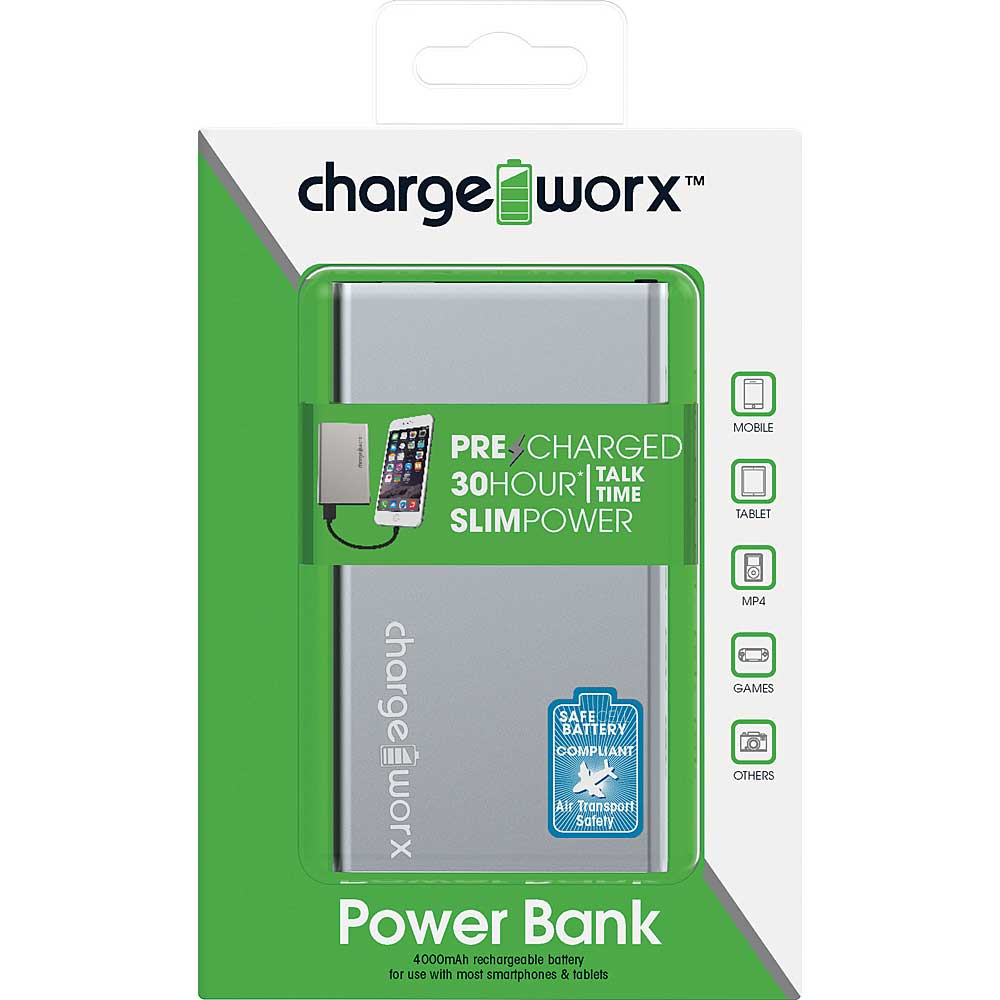 Chargeworx 5000mAh Ultra Slim Power Bank, Silver