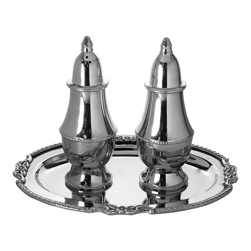 A&M Judaica 58268 3 Piece Salt and Pepper Shaker Set, Silver Plated