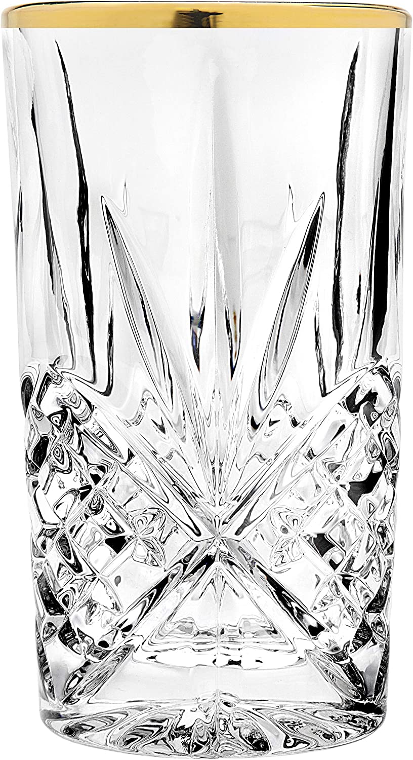 Dublin 10 Oz. Gold Band Crystal Highball Glasses - Set of 4