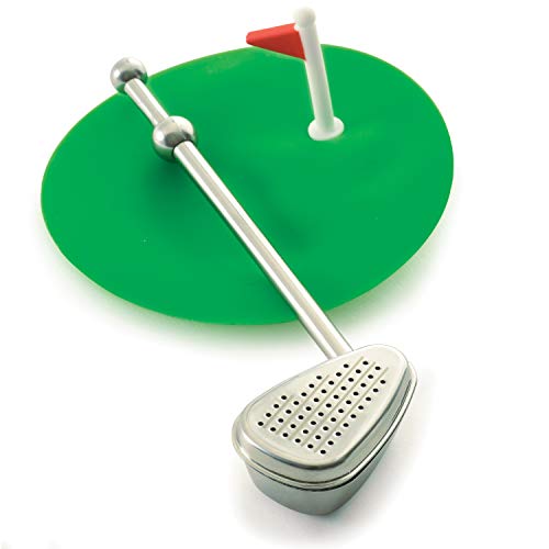Norpro Stainless Steel Tee Time Golf Club Tea Infuser with Cover, Drip Catcher, Green