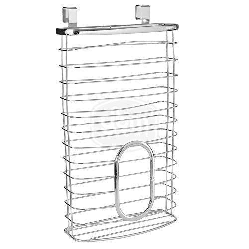 Ybmhome Over-the-Cabinet Kitchen Storage Grocery Bag Plastic Carrier Shopping Bag and Garbage Bag Holder Saver Dispenser Rack Stainless Steel 2216 (1)