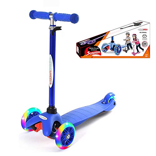 ChromeWheels Three Wheels Kick Scooter for Kids with Adjustable Height, Extra-Wide Deck, PU Flashing Light Up Wheels, for Children from 3 to 6 Years, Blue