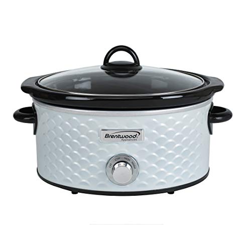 Brentwood SC-140W Slow Cooker Scallop Pattern, 4.5 Quart, White 3 Heat Settings, Removable Ceramic Pot CROCKPOT