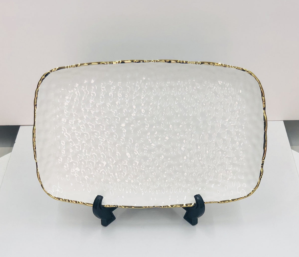 Joseph Sedgh Ceramic Serving Platter, Pebbled White with Gold Rim