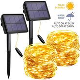 Solar String Lights Outdoor Waterproof, 33FT 100 LED Solar Powered Lights, Decoration Copper Wire Sukkah Lights (Warm White)