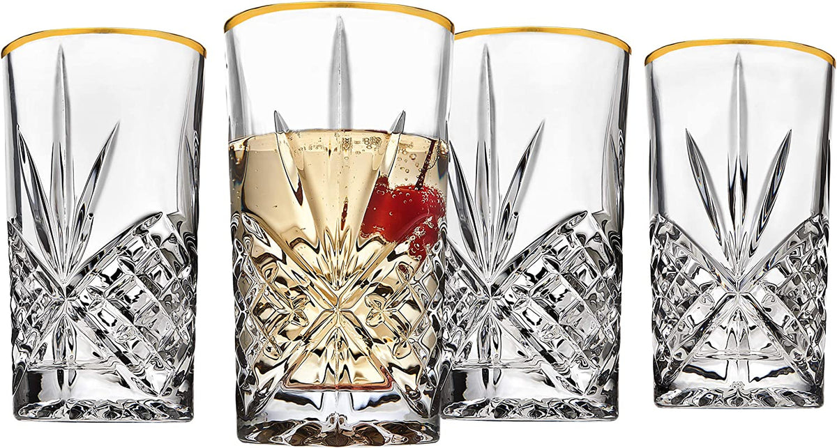 Dublin 10 Oz. Gold Band Crystal Highball Glasses - Set of 4