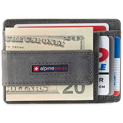 Alpine Swiss Harper Mens RFID Slim Front Pocket Wallet Magnetic Money Clip ID Card Holder Leather Gray