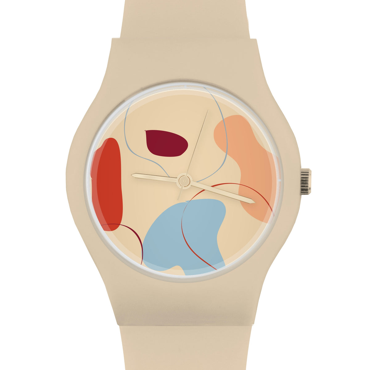 Off White Plastic Band Watch with Colorful Splotched Face