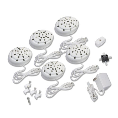 Amertac LED50HBAMP 24V LED Accent Puck Light Kit, White (5-Pack)