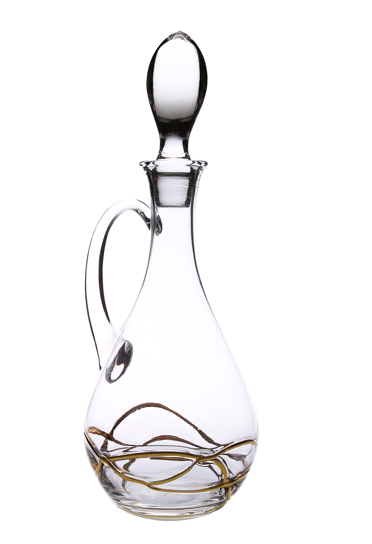 Classic Touch Wine Decanter with 14K Gold Swirl Design- With Handle and Lid