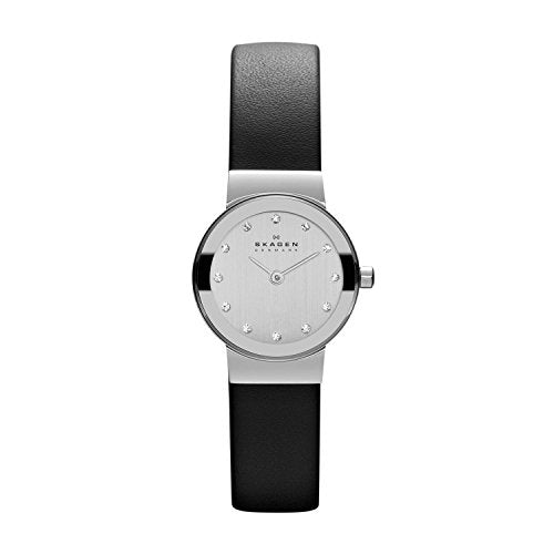 Skagen Women's Stainless Steel Analog-Quartz Watch with Leather Calfskin Strap, Black
