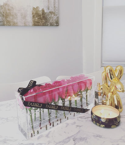 Tassels Home Decor Crystal Acrylic Flower Box, Rectangle (15x4x7") - Holds 18 Flowers