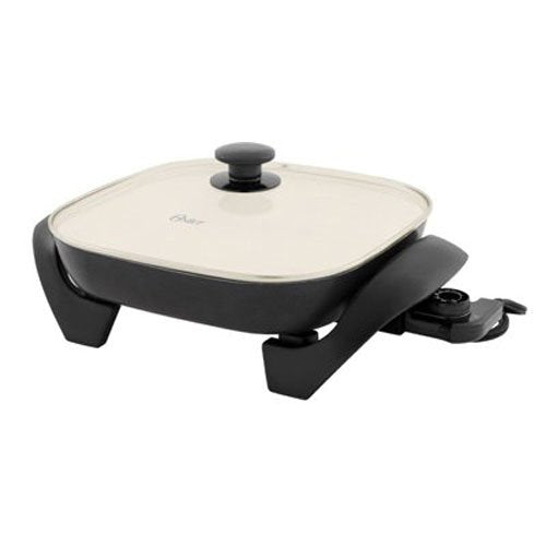 Oster CKSTSKFM12W-ECO 12" DuraCeramic Electric Skillet Fry Pan, Black/Creme