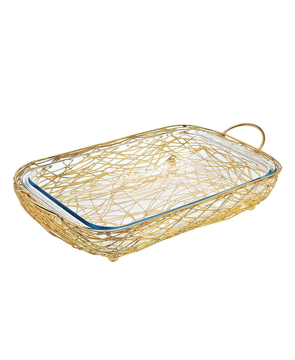 Oven To Table Baker With Sparkling Serving Stand (Rectangle, Gold Mesh Weave)