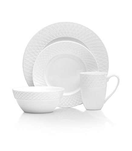 Mikasa Trellis 16 Piece Dinnerware Set, Service for 4, White Bone China
