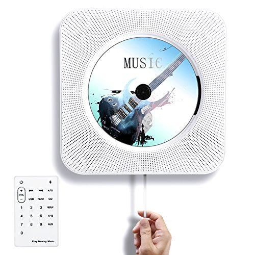 Tocode Wall Mountable Bluetooth, CD, MP3 & USB Compatible Player with Remote Control - Pull switch to turn on/off, 3.5mm Headphone Jack