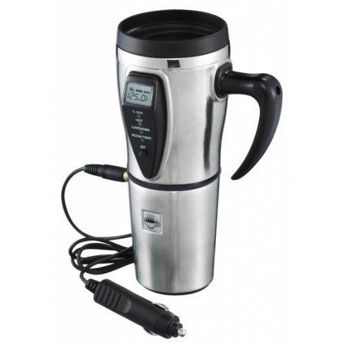 Tech Tools PI-170 16 Oz Heated Travel Mug, Stainless Steel - Plugs Into Car 12V Socket