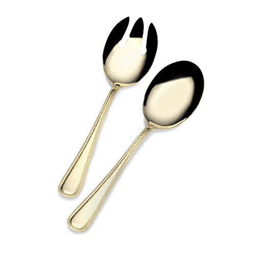 Gourmet Basics by Mikasa 2 Piece Salad Servers Spoon and Fork Serving Set, Halston Gold Plated Stainless Steel