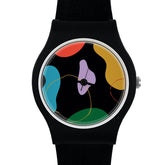 Black Plastic Band Watch with Colorful Splashes Face