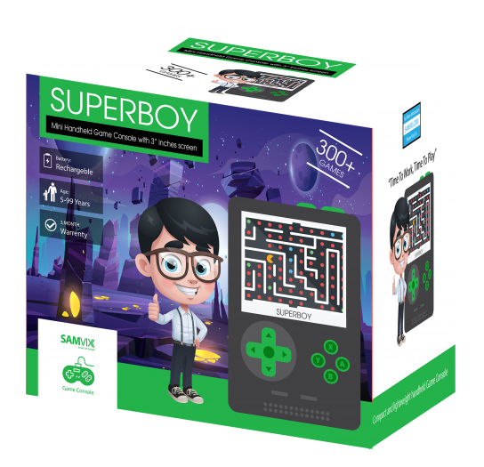Samvix Superboy Kosher Game Console - 300+ Games Including Mario, Black