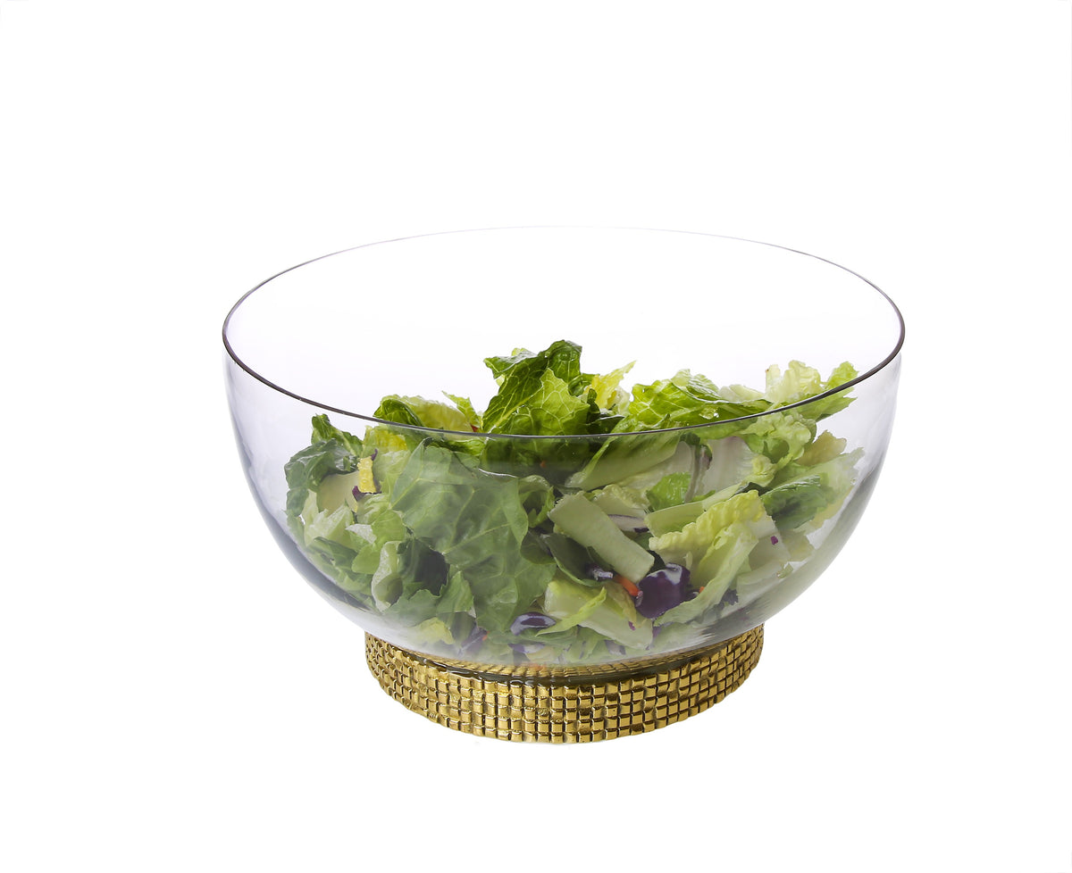 Classic Touch Glass Salad Serving Bowl With Mosaic Base