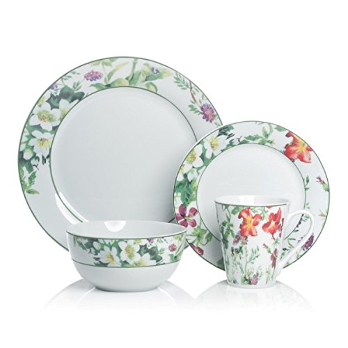 Brilliant 16 Piece Porcelain Dinnerware Set, Bloom - Service for 4