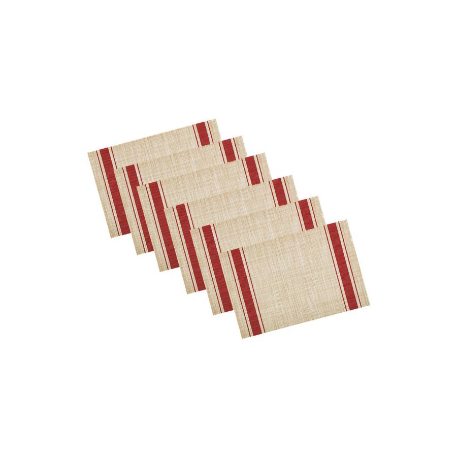 Kraftware The EveryTable Collection Four Corners Rectangular Placemat, 18" x 12", Linen & Red Stripe Woven