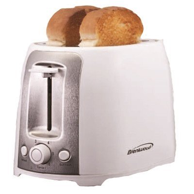 Brentwood 2 Slice Cool Touch Wide Slot Pop-Up Toaster, White and Stainless POPTOAST