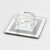 A&M Judaica Crystal Tealight Candle Holder With Silver Glitter Print 3.5", Also Great as a Salt Dish