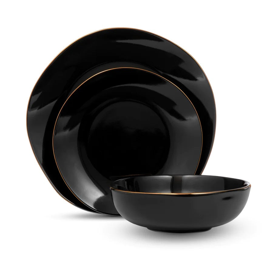 Godinger Porcelain Andover Black 12 Piece Dinnerware Set, Service for 4