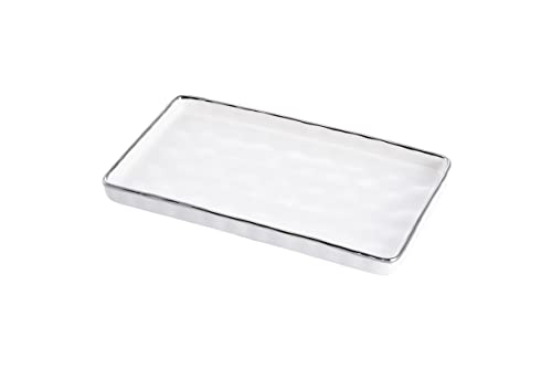Pampa Bay Porcelain Bianca Rectangular Tray, White and Silver