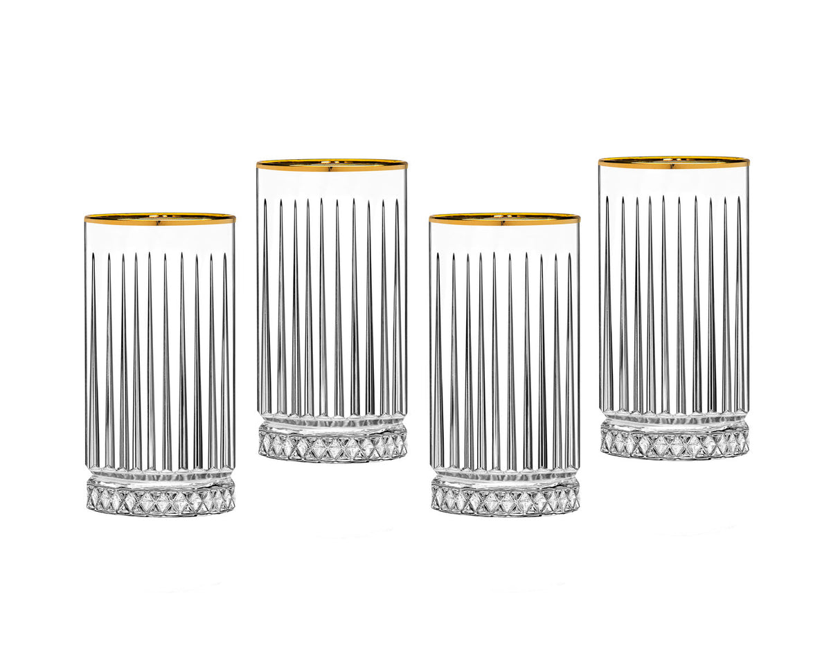 Godinger Avenue Highball Glass with Gold Rim, Set of 4