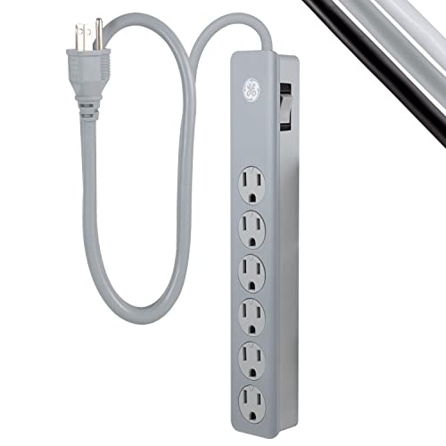 GE 6-Outlet Surge Protector 2 Ft Extension Cord Power Strip, Gray