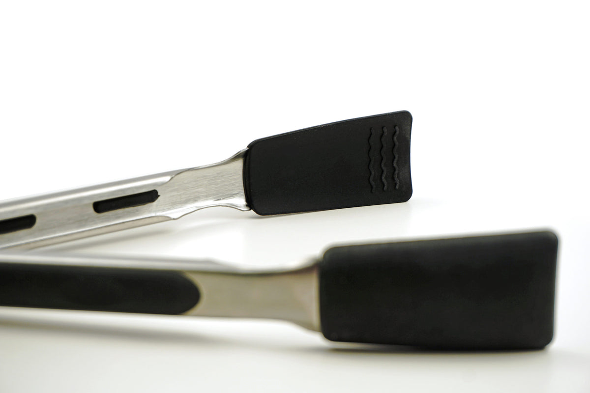 RSVP Endurance Square Tip SS and Silicone Tongs, Black