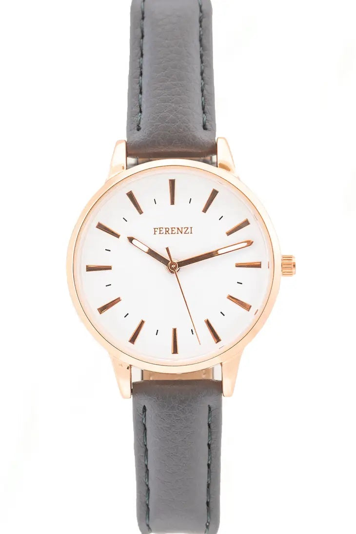 Ferenzi Women's Classic Analog Watch, Gold-Tone Bezel, Grey Strap