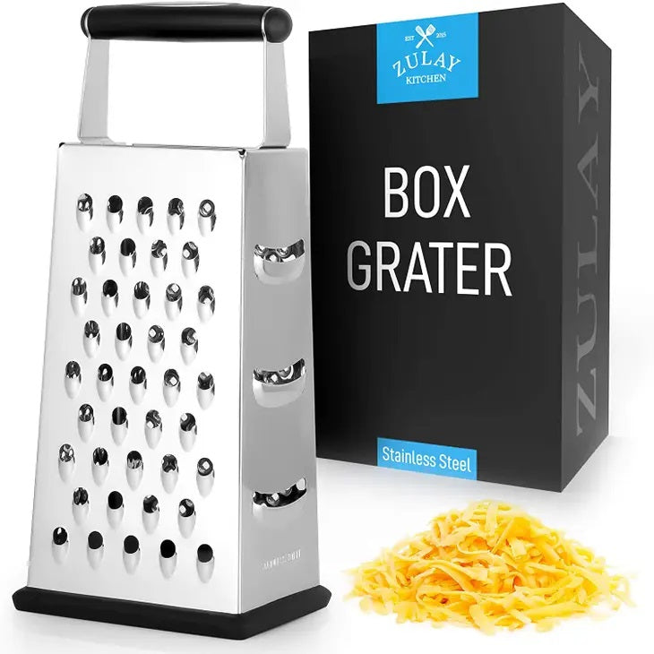 Zulay 4-Sided Cheese Grater - Stainless Steel Grater, Black Handle