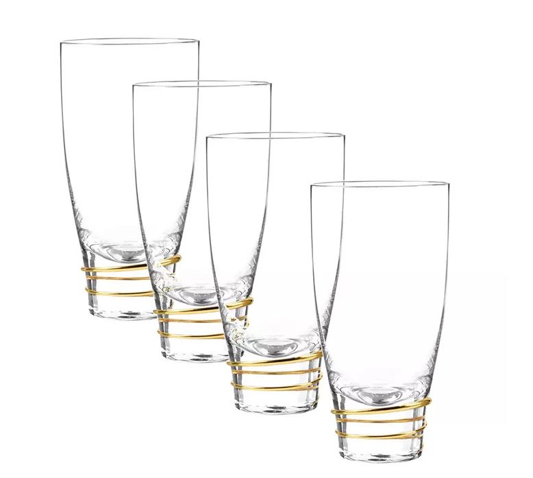 Qualia Helix Gold Accent Highball Glass, Set of 4
