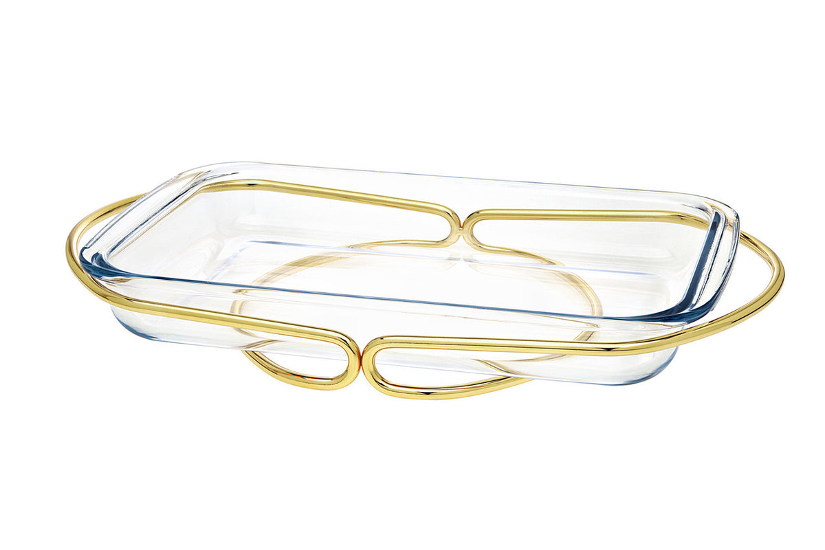 Godinger Infinity Glass Rectangular Oven to Table Baker with Serving Stand - Assorted Colors