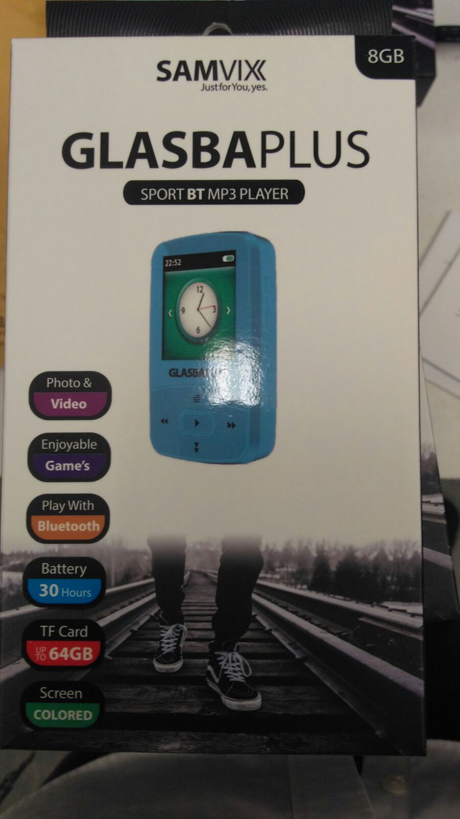 Samvix Glasba Plus 8GB Mp3 Player, Blue - Supports up to 64GB Micro SD Card, Color LCD Display Screen, Bluetooth, Voice Recorder, NO radio, (has video and pic) Hebrew Books Siddur, 3 Games (Tetris, Snake, BoxMan)