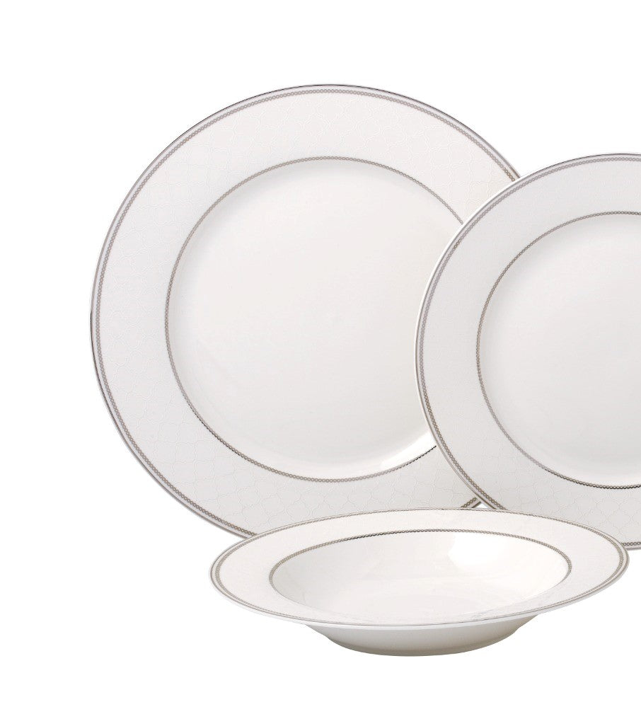 Lorren Home Trends Cosmo 20 Piece Porcelain Dinnerware Set, Silver, Service For 4