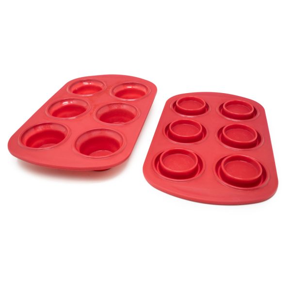 Standard Size Silicone Collapsible Muffin Cupcake Pans, Set of 2, Red