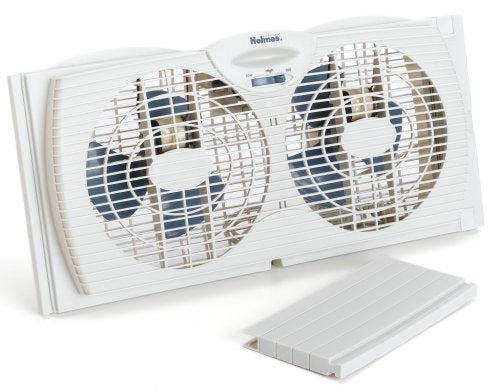 Holmes HAWF2021 6" 2-Speed Dual Blade Twin Window Fan, White - Reversible Air Flow Water-resistant motors, Adjustable extender screen and extender panel