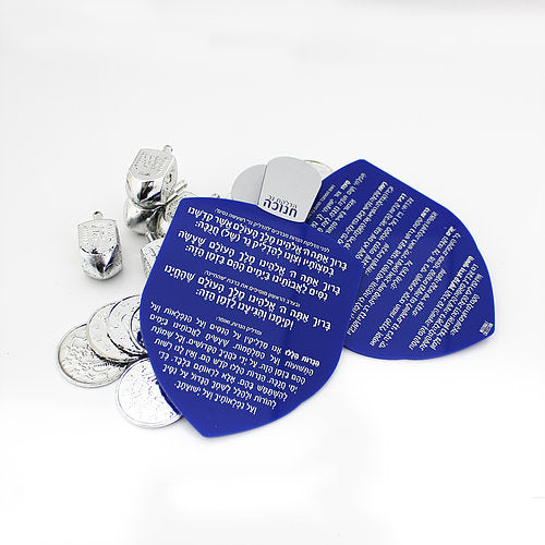 Waterdale Lucite Dreidel Chanukah Blessings Card - Blue & Silver