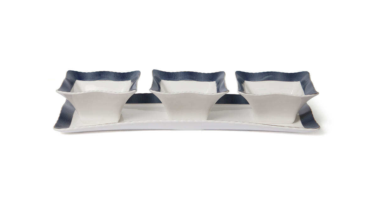 Joseph Sedgh 6720-4 3 Square Relish Candy Dip Dish Sectional Bowl with Tray, Cobalt