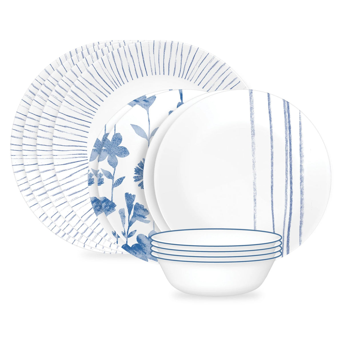 Corelle Botanical Stripes 12 Piece Dinnerware Set, Service for 4