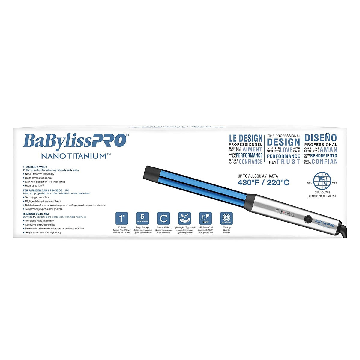 BabylissPRO Nano Titanium 1" Compact Curling Wand