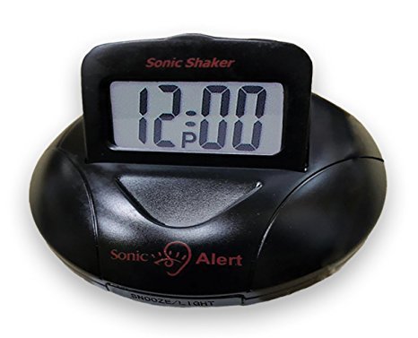 Sonic Alert SBP100B Sonic Boom Travel Vibrating Alarm Clock, Black (batteries incl. 2 AA 1 AAA)